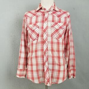 Youngbloods Shirt Mens Medium Red Plaid Western Pearl Snap Long Sleeve Casual